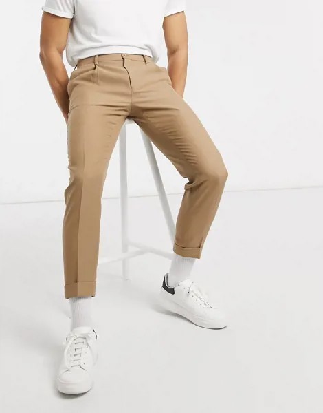 Светло-коричневые зауженные брюки Burton Menswear-Светло-коричневый