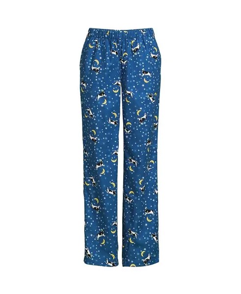 Женские фланелевые пижамные брюки с принтом Lands' End, цвет Evening blue starry night cow