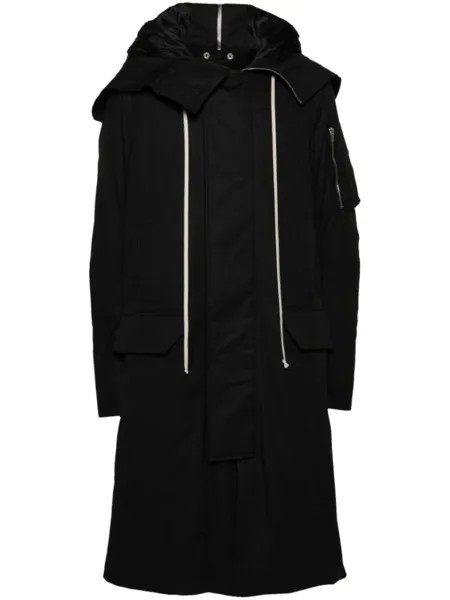 Rick Owens стеганое пальто с капюшоном, черный