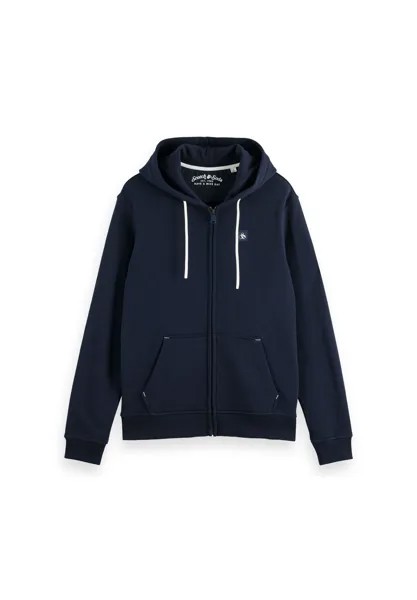Мужская толстовка - толстовка на молнии с капюшоном Essential Logo Badge, логотип, хлопок SCOTCH & SODA, темно-синий