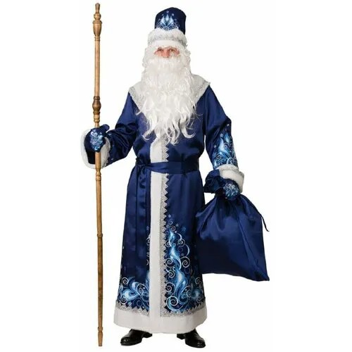 Карнавальный костюм Батик Дед Мороз (синий) с аппликацией