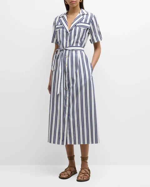 Хлопковое платье-рубашка миди в полоску Eiko Evi Grintela, цвет White/ Navy