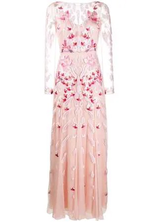 Temperley London длинное платье Pardus с цветочной вышивкой