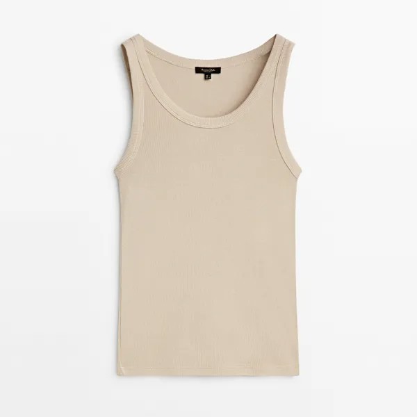 Майка Massimo Dutti Ribbed Sleeveless, бежевый