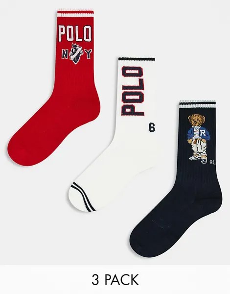 Подарочный набор из трех пар носков Polo Ralph Lauren в темно-синем, красном и кремовом цветах