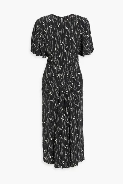 Платье миди из шелкового крепдешина со сборками Berwick ISABEL MARANT, черный