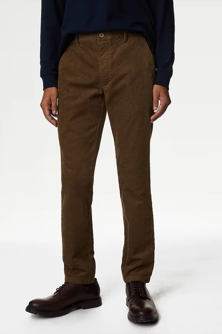 Приталенные брюки чинос Marks & Spencer, коричневый