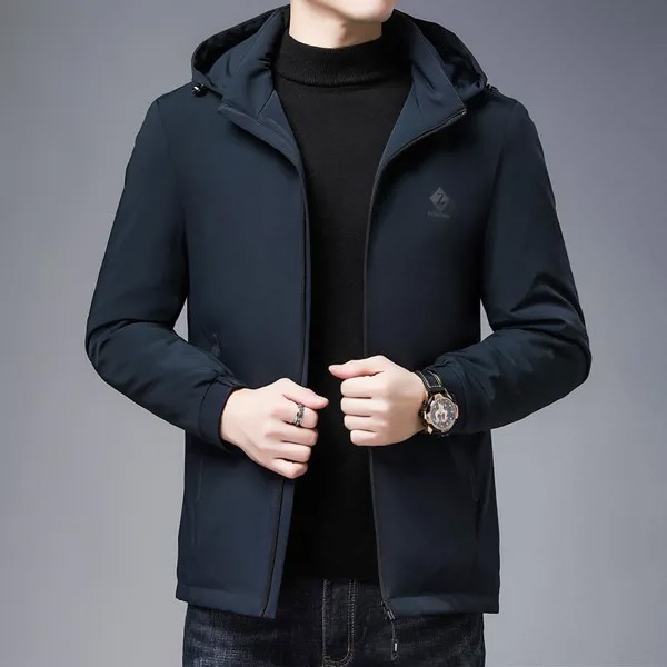 Теплая мужская куртка, новый стиль 2023 светильник Кая и тонкая съемная шапка, модный бренд, белый утиный пух, корейская мода, короткое пальто
