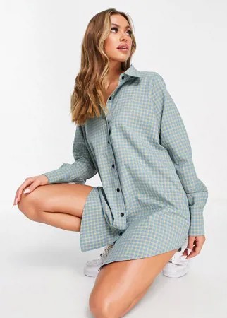 Шалфейно-зеленое oversized платье-рубашка в клетку In The Style Olivia Bowen-Зеленый цвет