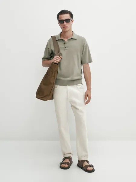 Трикотажная рубашка-поло с короткими рукавами Massimo Dutti, хаки