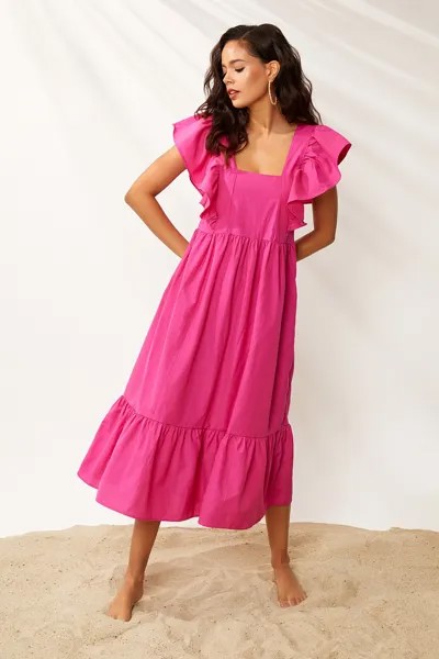 Женское платье макси с квадратным воротником и рукавами фуксии SF2125 Cool & Sexy, розовый