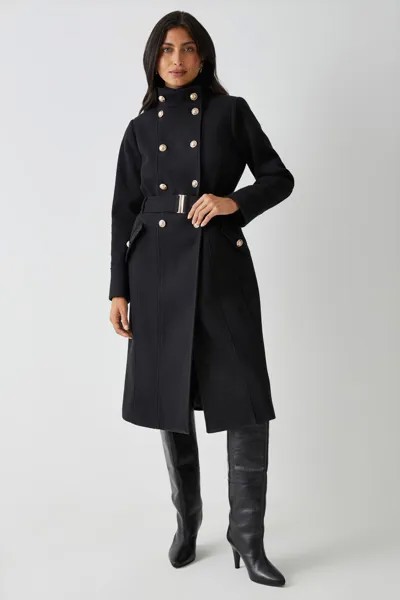 Пальто в стиле милитари с поясом и воротником-воронкой Wallis, черный