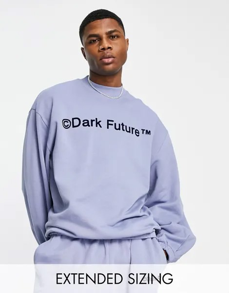 Голубой oversized-свитшот с объемными рукавами и логотипом от комплекта ASOS Dark Future