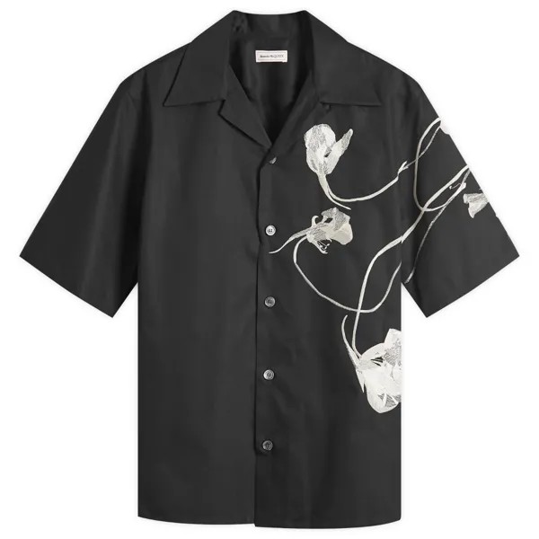 Рубашка с коротким рукавом Alexander Mcqueen Embroidered Flower Vacation Shirt, цвет Deep Black