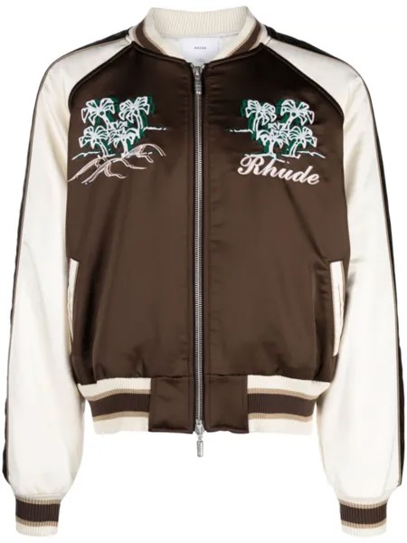 RHUDE Souvenir embroidered bomber jacket, коричневый