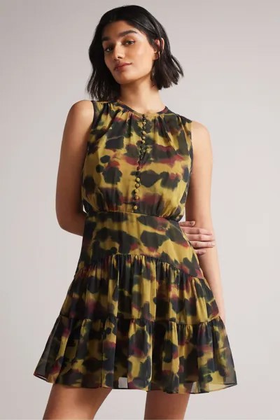 Платье мини Elvinia на пуговицах с животным принтом Ted Baker, коричневый
