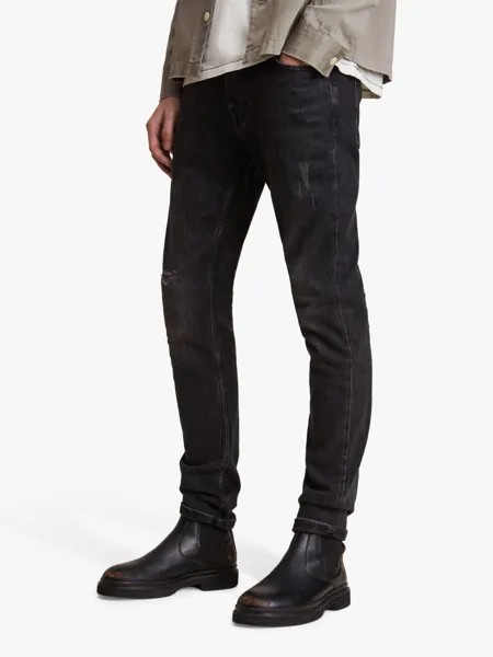 Джинсы узкого кроя AllSaints Rex, потертые, черные