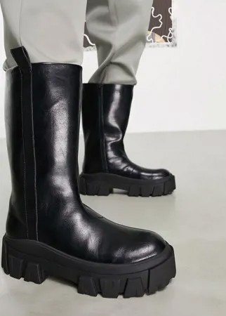 Черные ботинки-челси из искусственной кожи на массивной подошве ASOS DESIGN-Черный