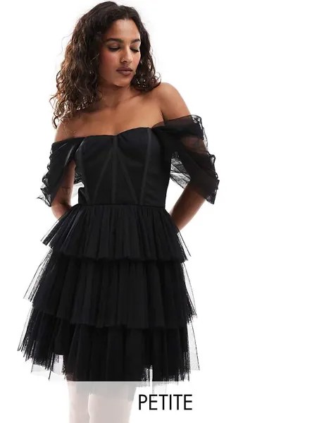Черное платье мини из тюля с корсетом и кружевом Petite Petite
