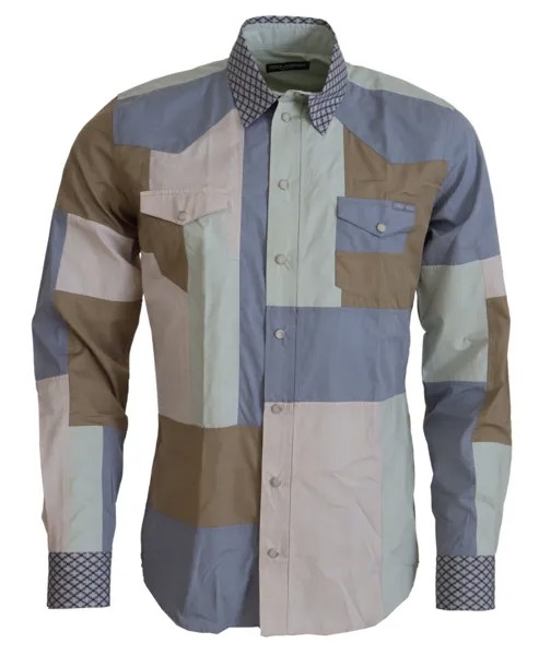 DOLCE - GABBANA Рубашка разноцветного хлопка в стиле пэчворк Slim 44 / US17,5 / XXL 900 долларов США