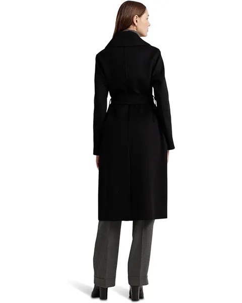 Пальто LAUREN Ralph Lauren Belted Wool-Blend Wrap Coat, черный