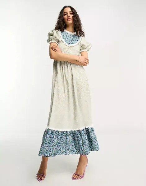 Гламурное повседневное платье длиной до икры с контрастным винтажным цветочным принтом Glamorous