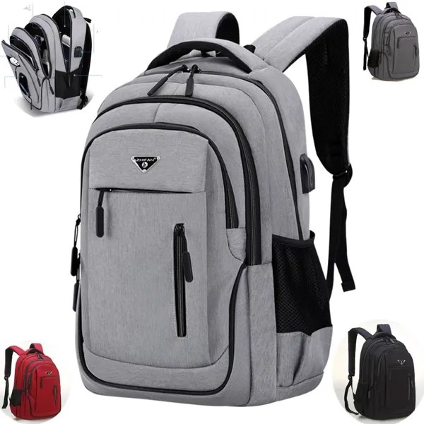 Большой 15,6-дюймовый / 17,3-дюймовый рюкзак для ноутбука USB Мужчины Компьютер Школьная сумка Бизнес-сумка Оксфорд Водонепроницаемый рюкзак Колледж Daypack