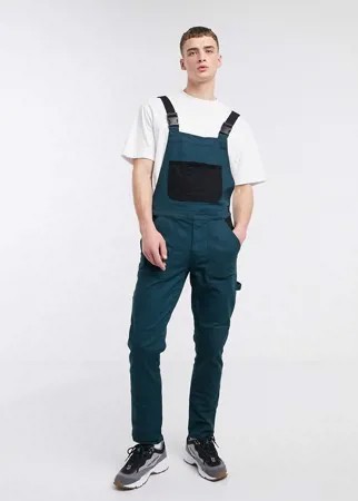 Сине-зеленый узкий джинсовый комбинезон с контрастными карманами ASOS DESIGN-Синий