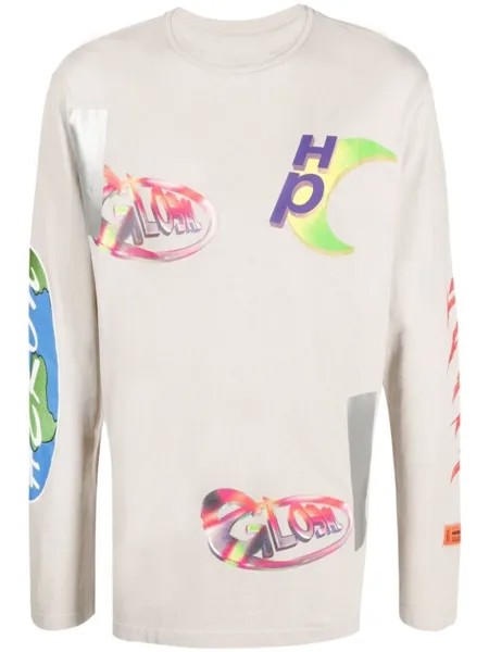 Heron Preston футболка OS Global Collage с длинными рукавами, нейтральный цвет