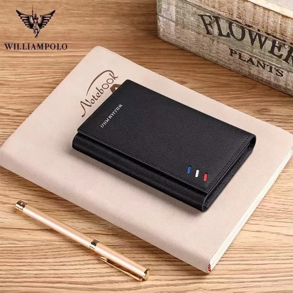 Мужской кошелек с RFID-защитой, простой тонкий бумажник красного, белого, синего цветов, складной держатель для карт, ультратонкий кожаный держатель