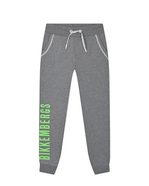 Серые спортивные брюки с зеленым лого Bikkembergs детские