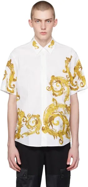 Белая акварельная рубашка от кутюр Versace Jeans Couture, цвет White / Gold