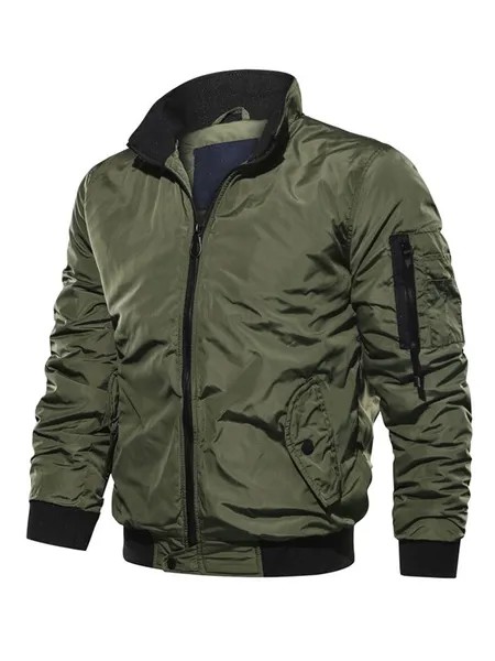 Milanoo Men Denim Jacket Polyester Modern Stand Collar Long Sleeves Hunter Green Regular Fit Jacket