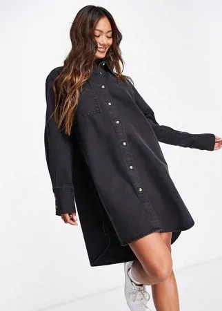 Черное джинсовое платье-рубашка в стиле oversized ASOS DESIGN-Черный цвет