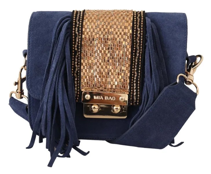 MIA BAG Синяя замшевая сумка через плечо с золотой аппликацией и логотипом, женская сумка через плечо $300