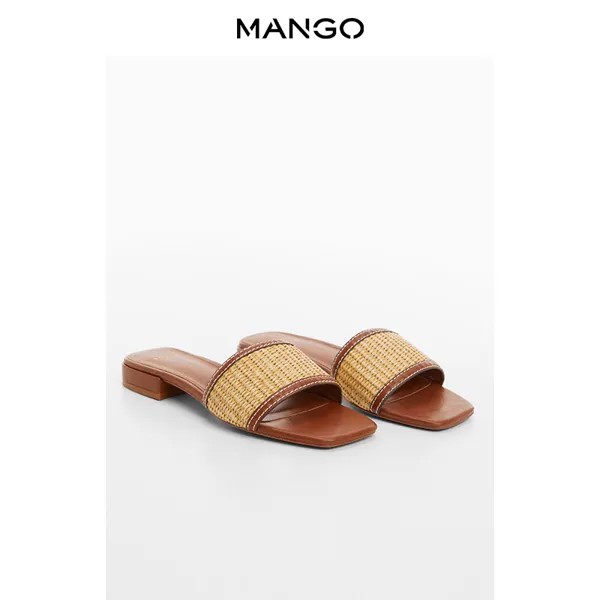 Женские соломенные туфли Mango с квадратным носком, коричневый