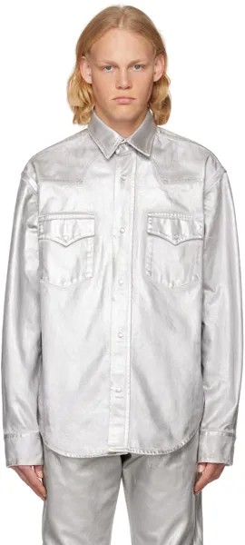 Серебряная джинсовая рубашка с эффектом металлик VTMNTS