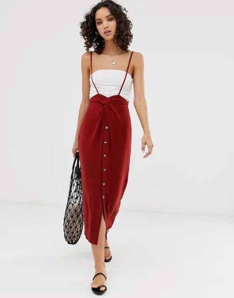 Юбка миди с бретелями ASOS DESIGN-Розовый