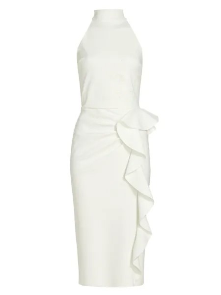 Эластичное платье миди с оборками и пайетками Teodorina Chiara Boni La Petite Robe, белый