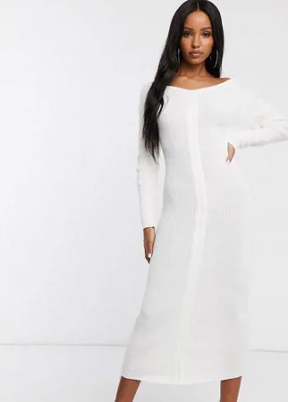 Платье миди цвета слоновой кости с открытыми плечами Fashionkilla-Белый