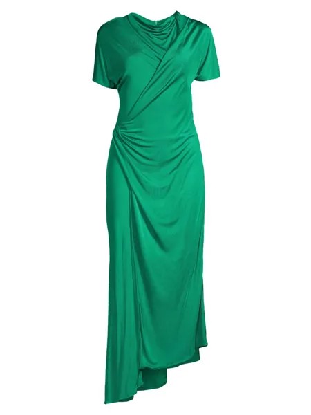 Асимметричное платье из атласного джерси с драпировкой Aphrodite Ginger & Smart, зеленый
