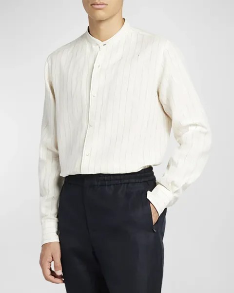 Мужская льняная спортивная рубашка в тонкую полоску Elia Loro Piana, цвет Soft White Stripe