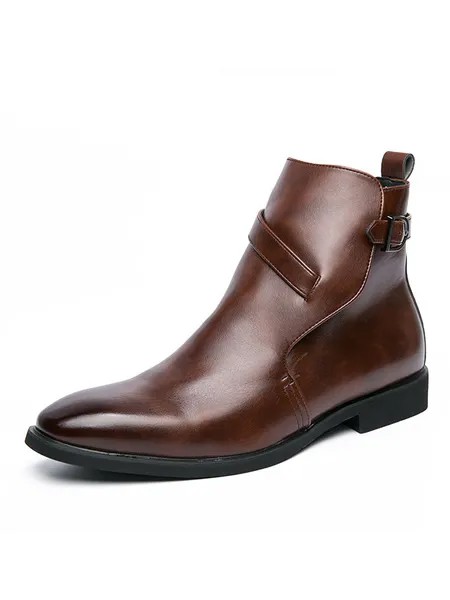 Milanoo Men's Monk Strap Dress Ankle Boots in Brown