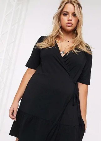 Черное платье мини с запахом ASOS DESIGN Curve-Черный цвет