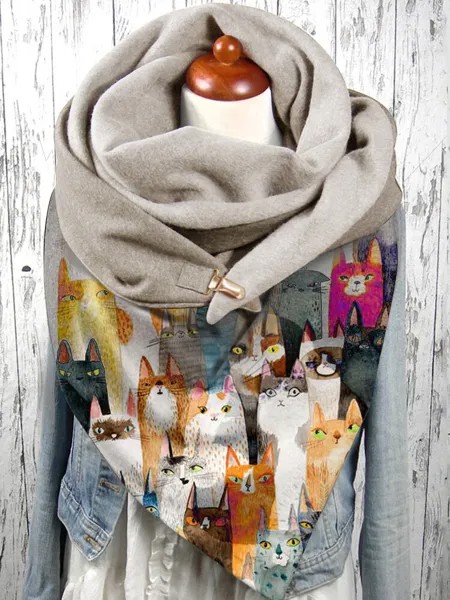 Женское Colorful Мультяшные милые кошки Шаблон Soft Личность Шея Защитный теплый шарф