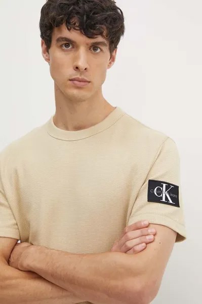Хлопковая футболка Calvin Klein Jeans, бежевый