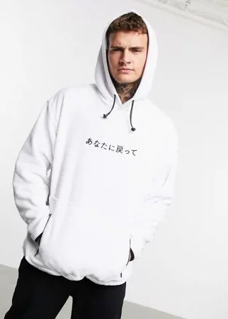 Oversized-худи из флиса с затягивающимися шнурками ASOS DESIGN-Белый