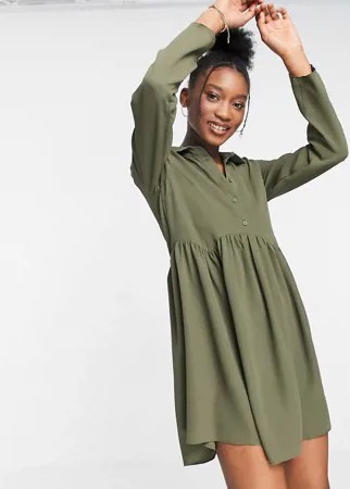 Платье-рубашка мини цвета хаки с присборенной юбкой ASOS DESIGN-Зеленый цвет
