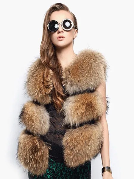 Milanoo Faux Fur Vest Women Camel Coat Sleeveless Faux Fur Jacket