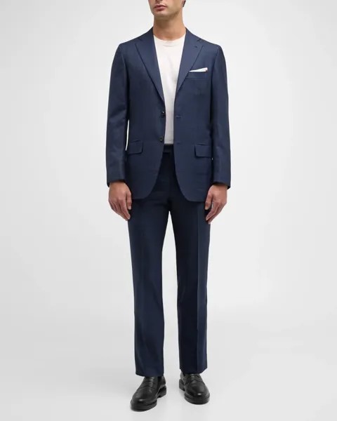 Мужской шерстяной костюм в клетку Kiton, цвет Navy